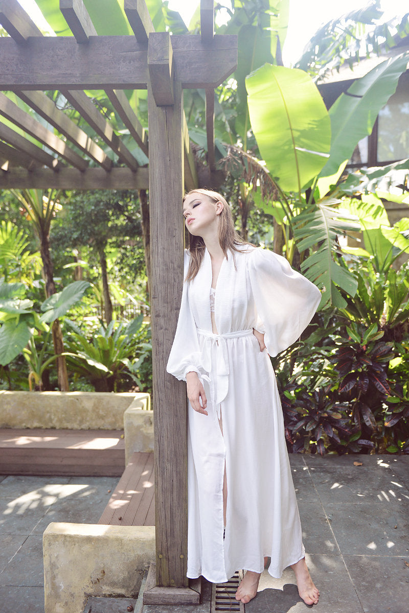 Puff Sleeves Silk Robe - For Women Robe - Long Silk Robe - Sexy Robe - Full Length Kimono - Women Long Robe - Wedding Silk Robe