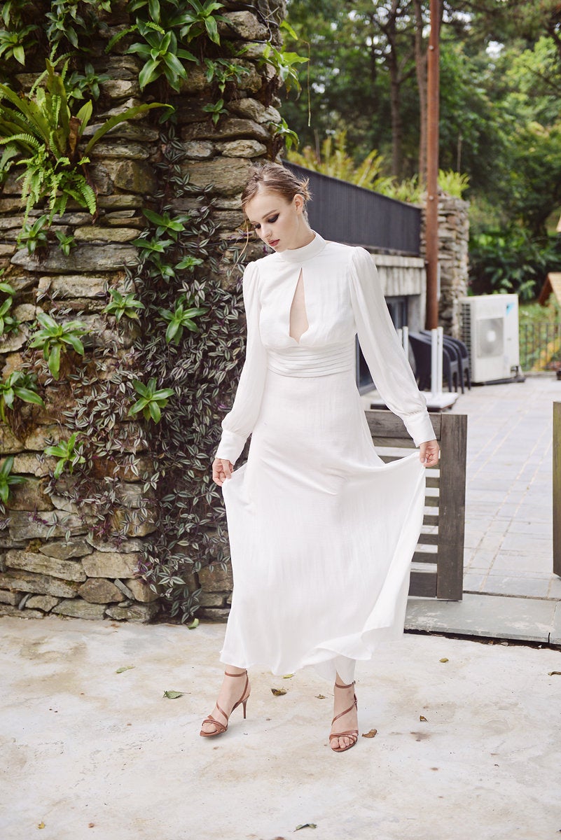 Classic Wedding Silk Dress - Wedding Guest Dress - Ivory Wedding Gown - Bridesmaids Silk Dress