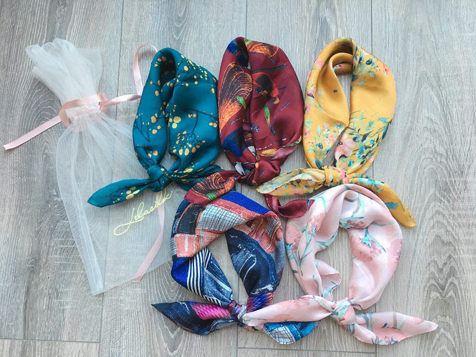 Silk Neck Scarf -Square Neck Scarf- Handmade Scarf Women- Hand Rolled Silk Scarf- Womens Silk Scarf- Scarf For Gift- Girlfriend Gift Ideas