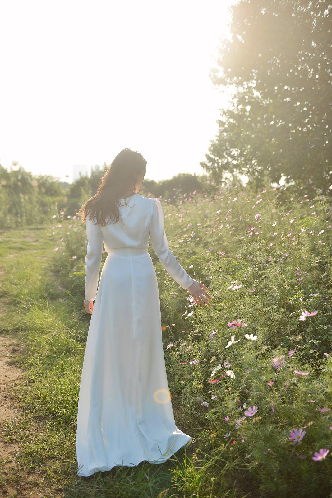 Long Wrap Silk Dress - Wrap Robe Dress - Formal Cocktail dress - Wedding Simple Dress
