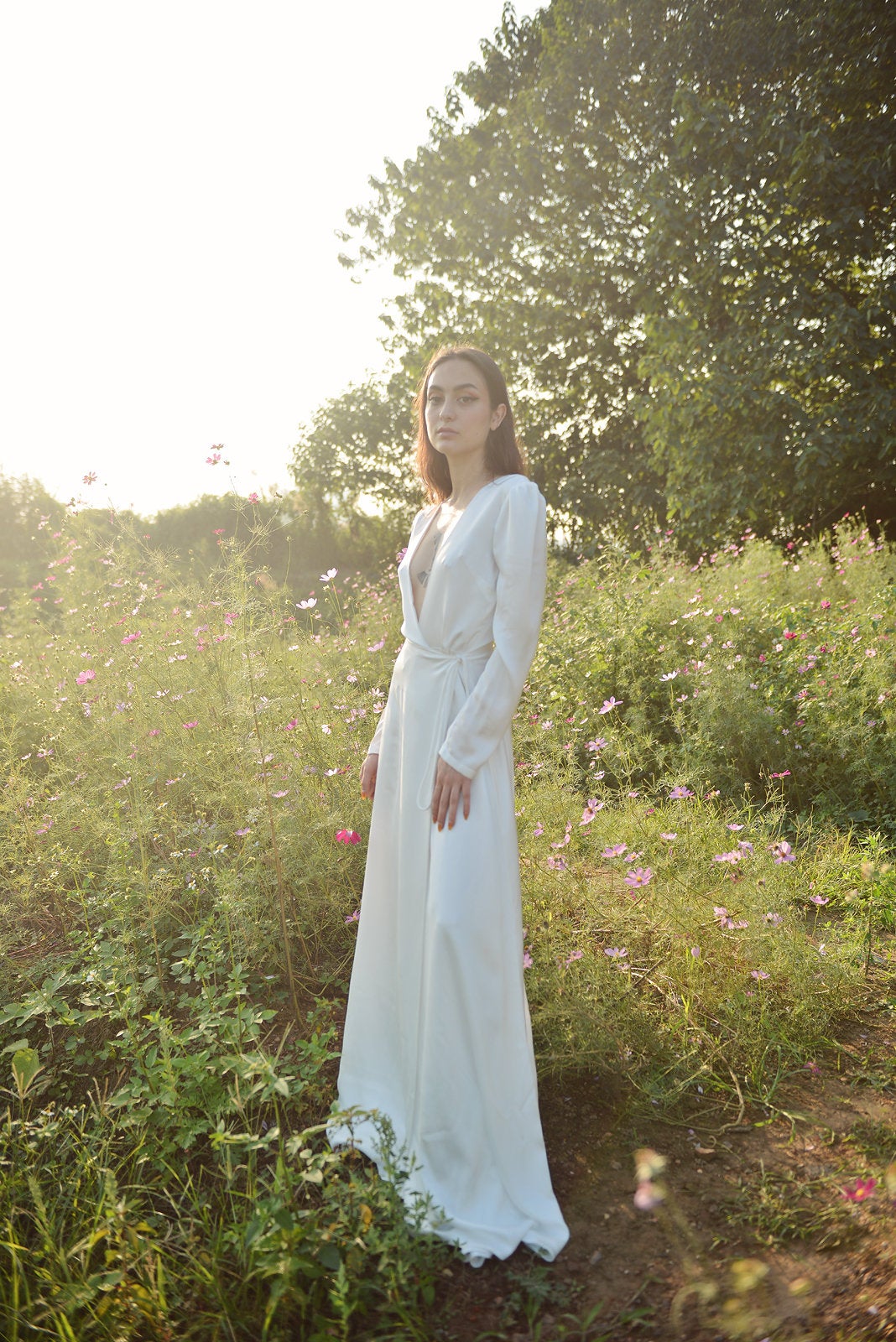 Long Wrap Silk Dress - Wrap Robe Dress - Formal Cocktail dress - Wedding Simple Dress