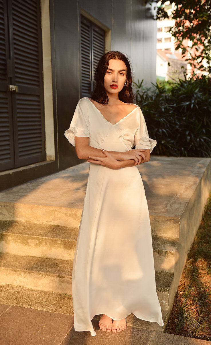 Long Silk Dress - Women Party Dress - Ivory Casual Dress - Women Silk Dress - LelaSilk