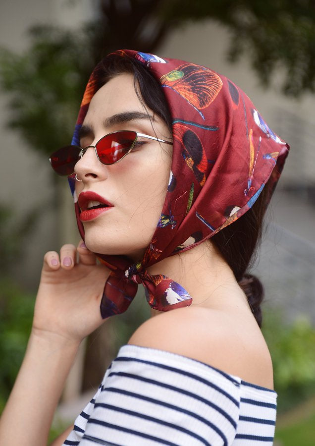 Silk Neck Scarf -Square Neck Scarf- Handmade Scarf Women- Hand Rolled Silk Scarf- Womens Silk Scarf- Scarf For Gift- Girlfriend Gift Ideas