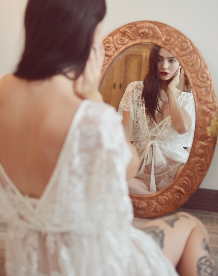 Long Lace Robe - Women Lace Robe - Bridal Lace Robe - Lace Robe for Bridesmaid - Lace Lingeries - Gift For Her