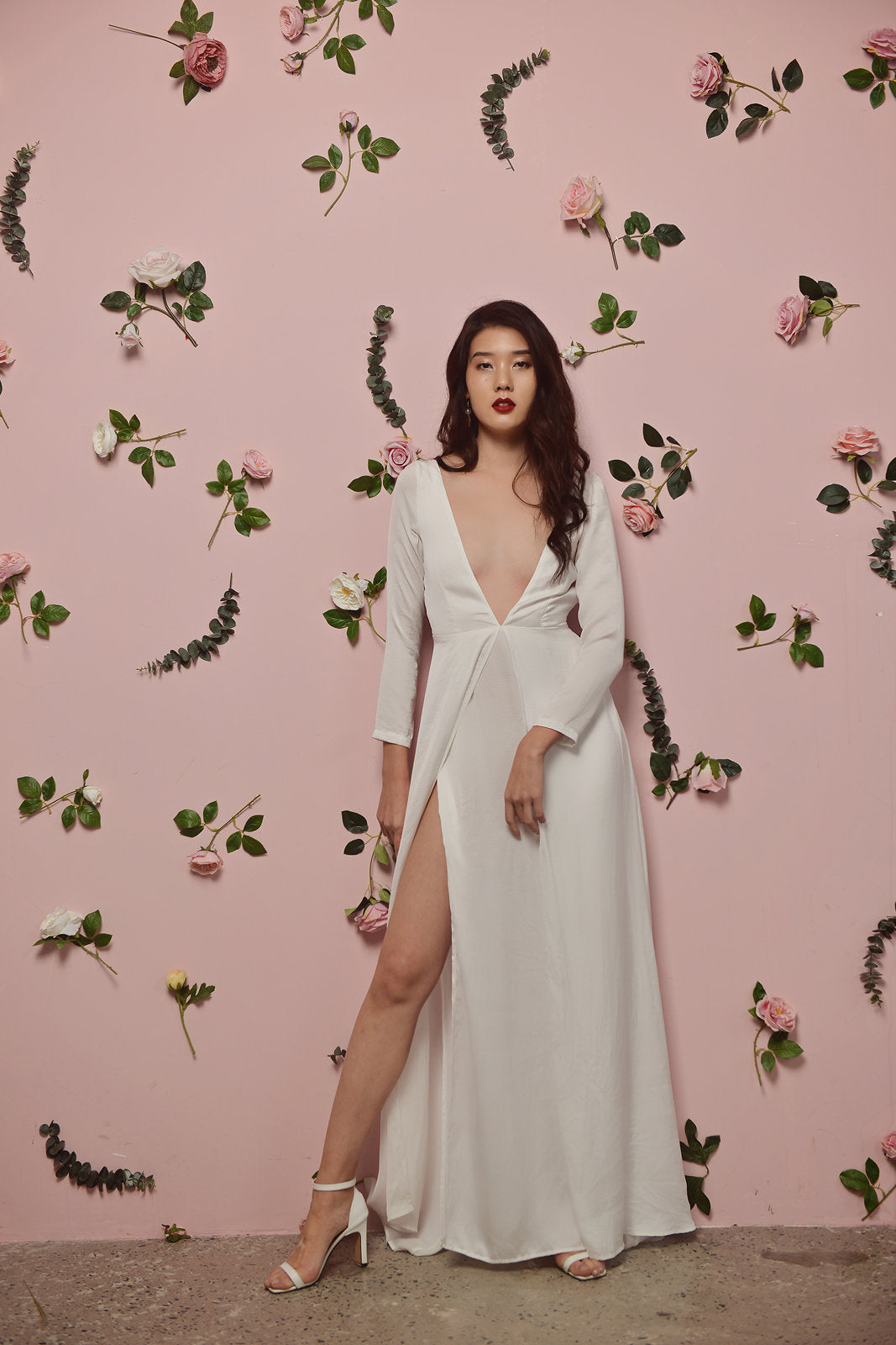 PHOEBE Deep V-line Silk Floor Length Dress