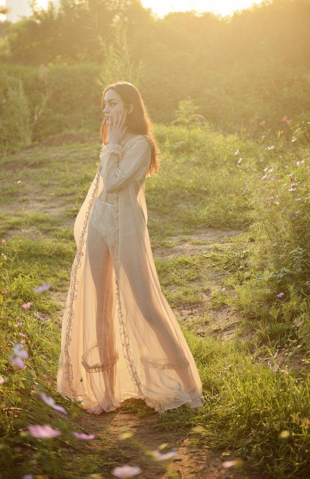Sheer Long Robe - Silk Robe Floor Length - Sheer Robes Women - Beach Robes Women