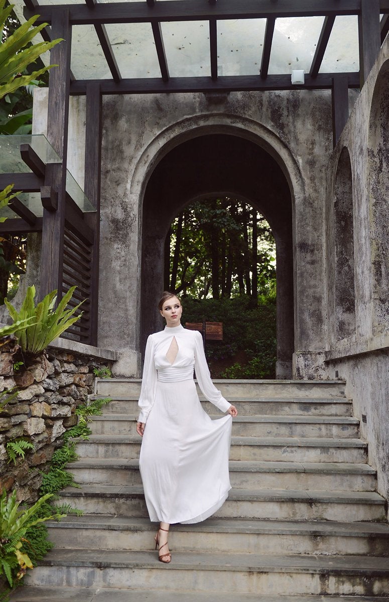 Classic Wedding Silk Dress - Wedding Guest Dress - Ivory Wedding Gown - Bridesmaids Silk Dress