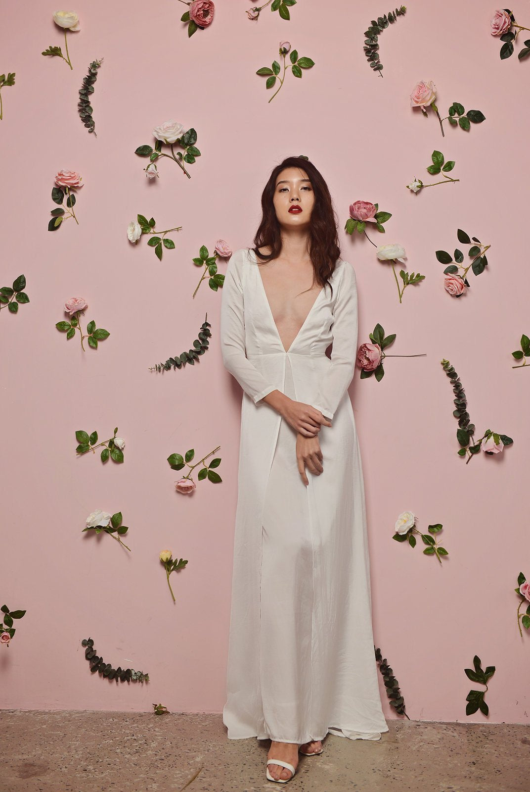 PHOEBE Deep V-line Silk Floor Length Dress