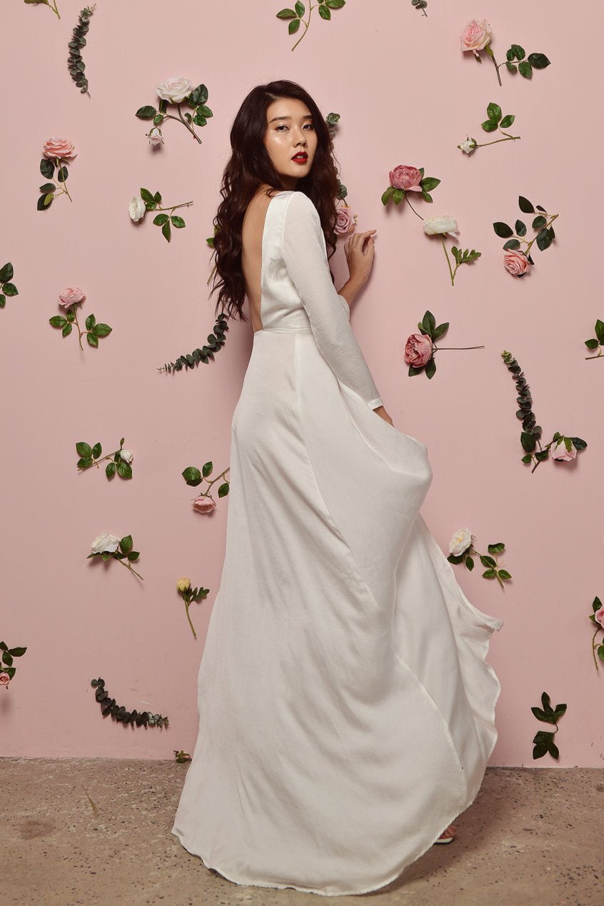 PHOEBE Deep V-line Silk Floor Length Dress