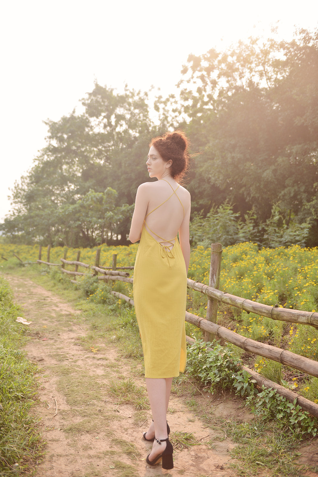 Linen Dress Sleeveless Backless - Midi Cotton Dress - Cotton Dress for Women - Crossed Back Slip - Cotton Slip Dress - Natural Fabric