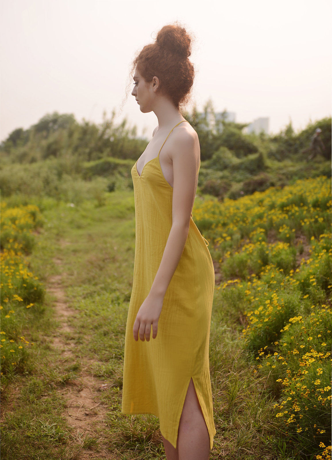 Linen Dress Sleeveless Backless - Midi Cotton Dress - Cotton Dress for Women - Crossed Back Slip - Cotton Slip Dress - Natural Fabric