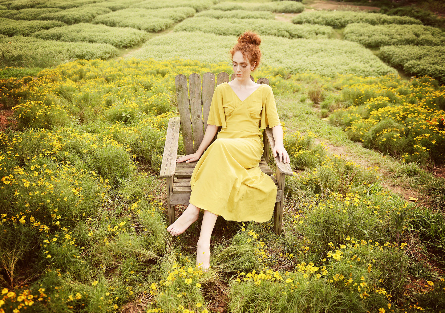 Long Cotton Dress - Gold Dress - Dress for Women - Summer Dress - Comfy FloorLength Dress - Natural Fabric
