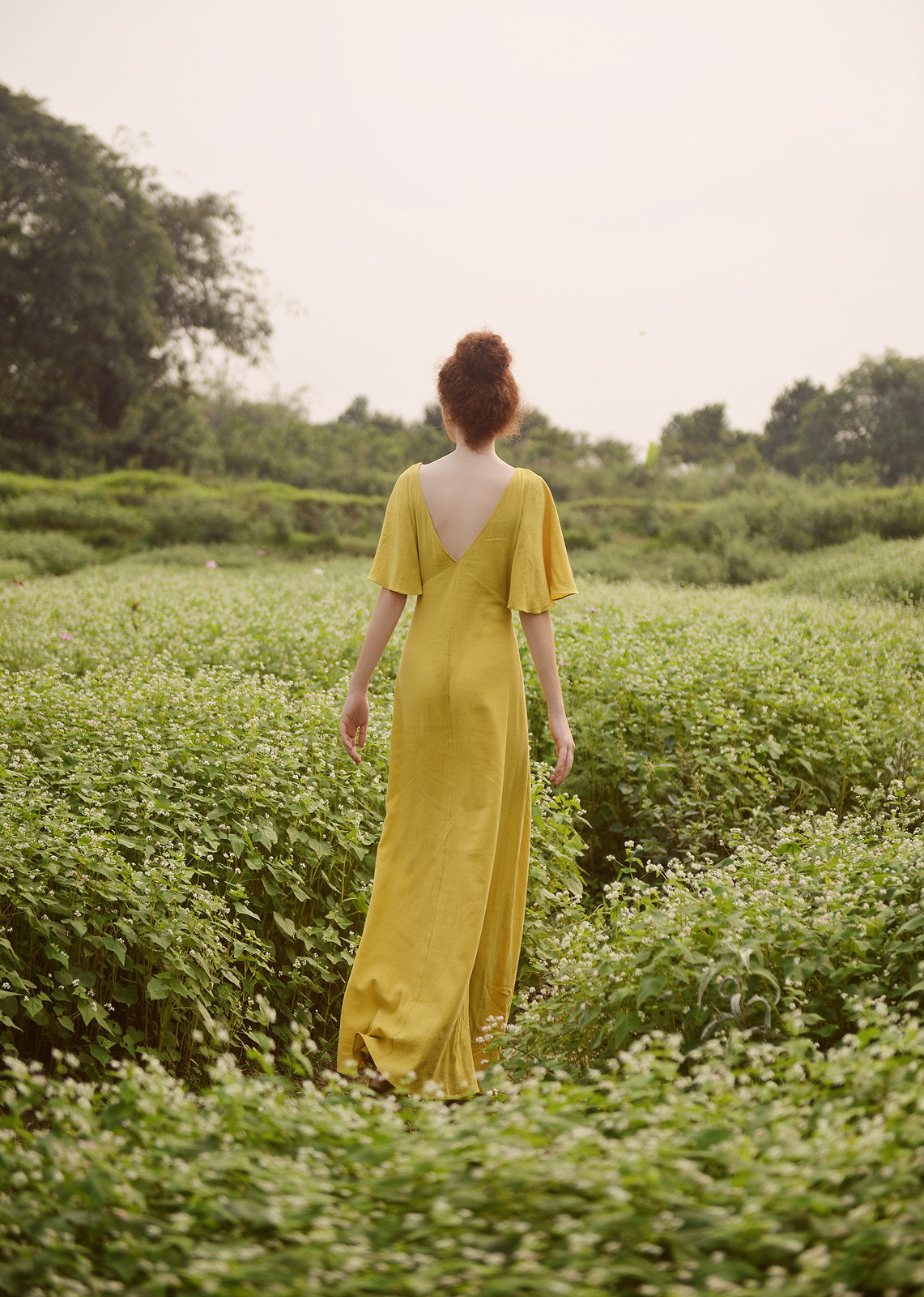 Long Cotton Dress - Gold Dress - Dress for Women - Summer Dress - Comfy FloorLength Dress - Natural Fabric