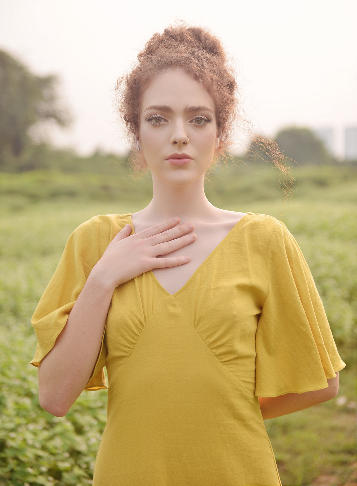 Long Cotton Dress - Gold Dress - Dress for Women - Summer Dress - Comfy FloorLength Dress - Natural Fabric