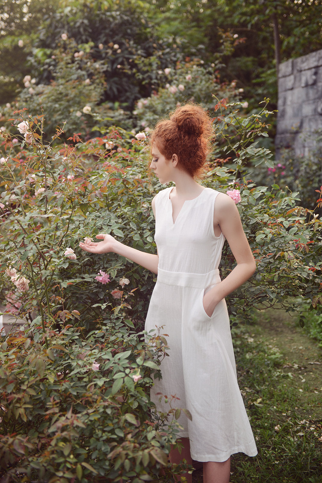 Sleeveless Linen Dress - Women Midi Dress - Organic Cotton Dress - Natural Dress - Eco-Friendly