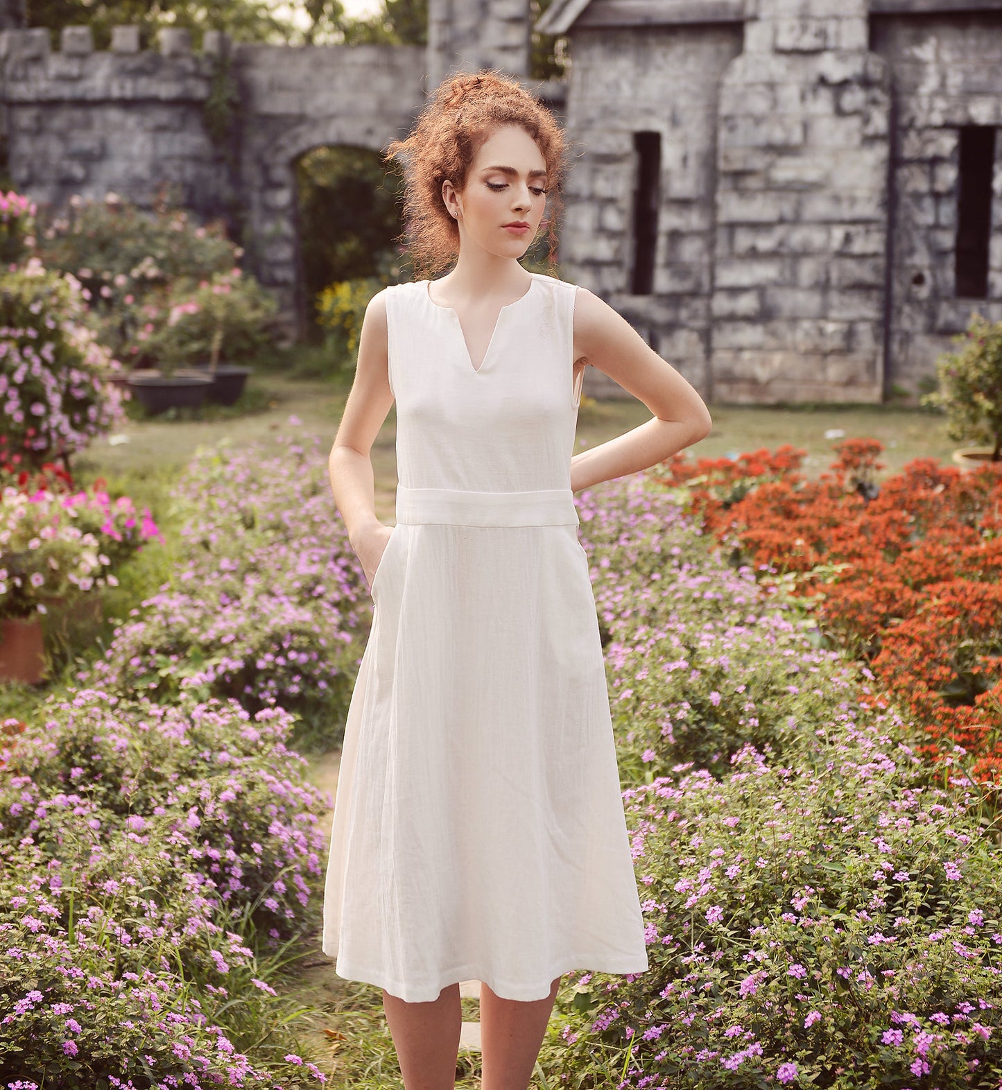 Sleeveless Linen Dress - Women Midi Dress - Organic Cotton Dress - Natural Dress - Eco-Friendly