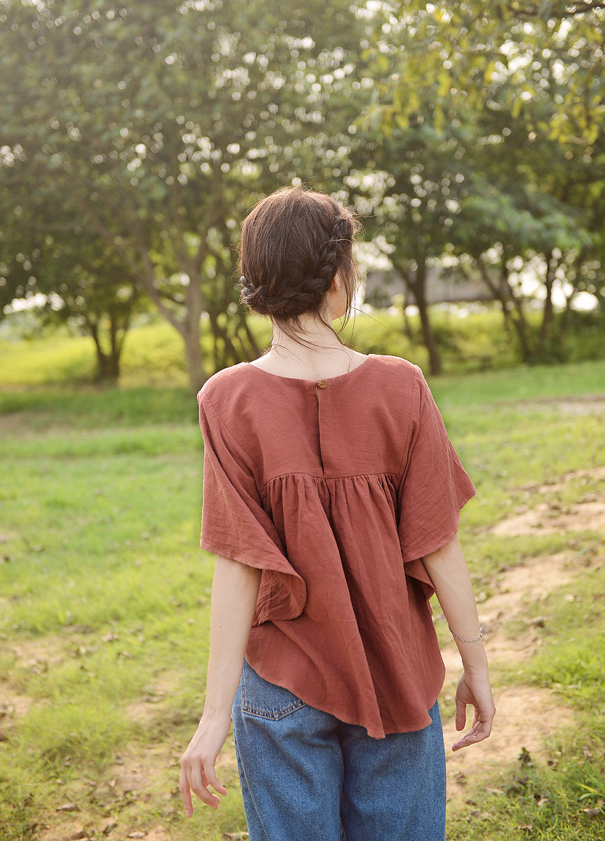 Women Linen Top - Top with Sleeves - Natural Fabric - Casual Cotton Top