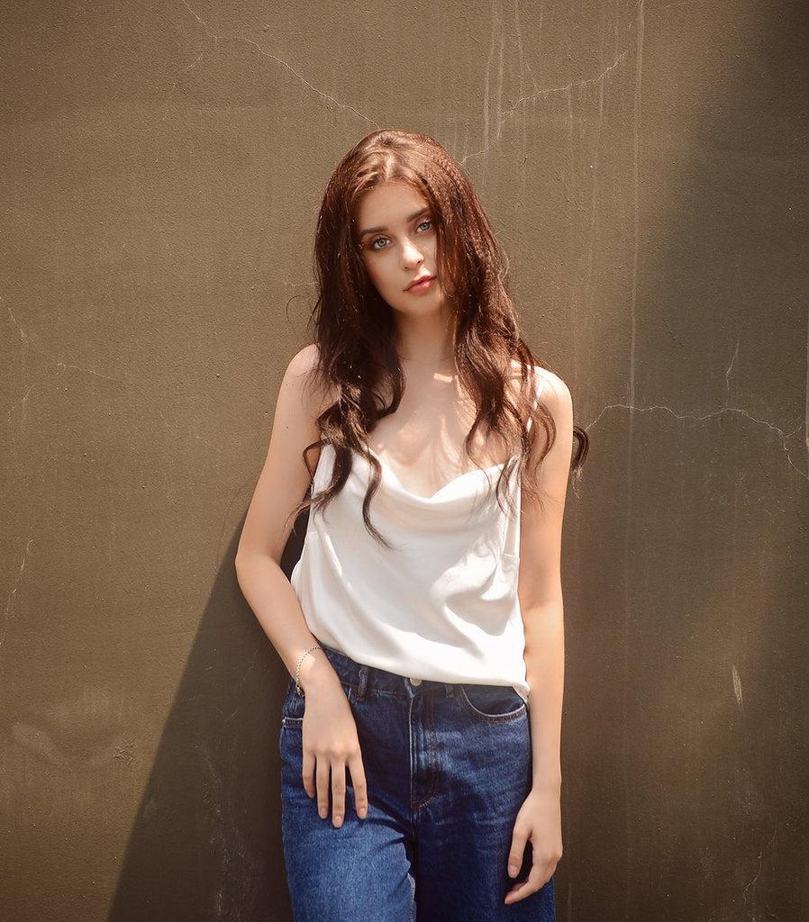 Cowl Neck Silk Top - Draped Front Silk Top - Satin Silk Tank Top - Basic Silk Top - Silk Top - Mulberry Silk Clothing