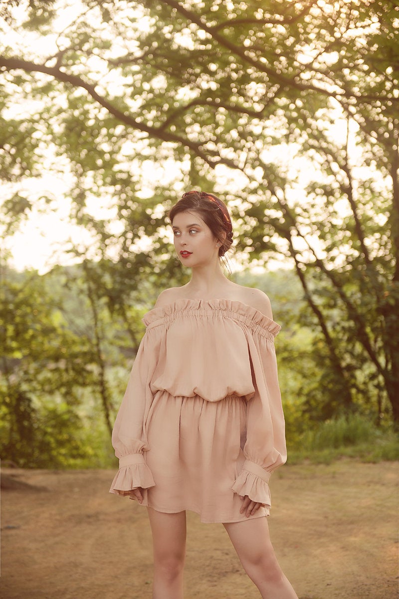 Off Shoulder Linen Jumpsuit - Organic Cotton Clothing - Women Linen Jumper