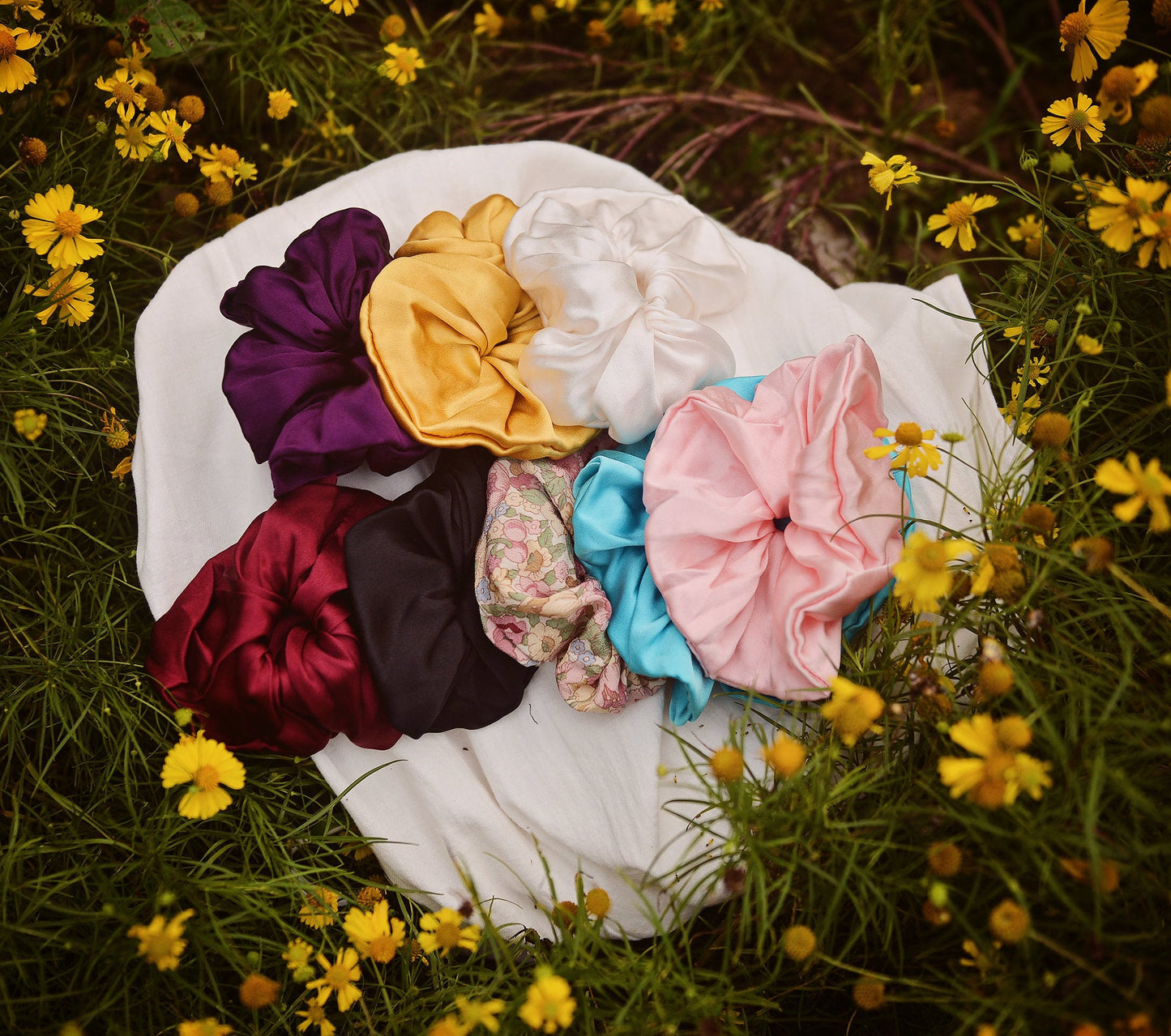 Silk Big Scrunchies - Set of 8 - Real Silk Scrunchies - White Silk Scrunchies - Hair Scrunchies - Best Hair Gift