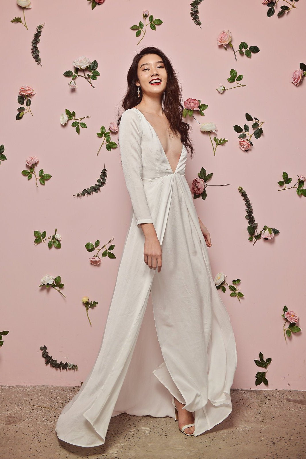 PHOEBE Deep V-line Silk Floor Length Dress