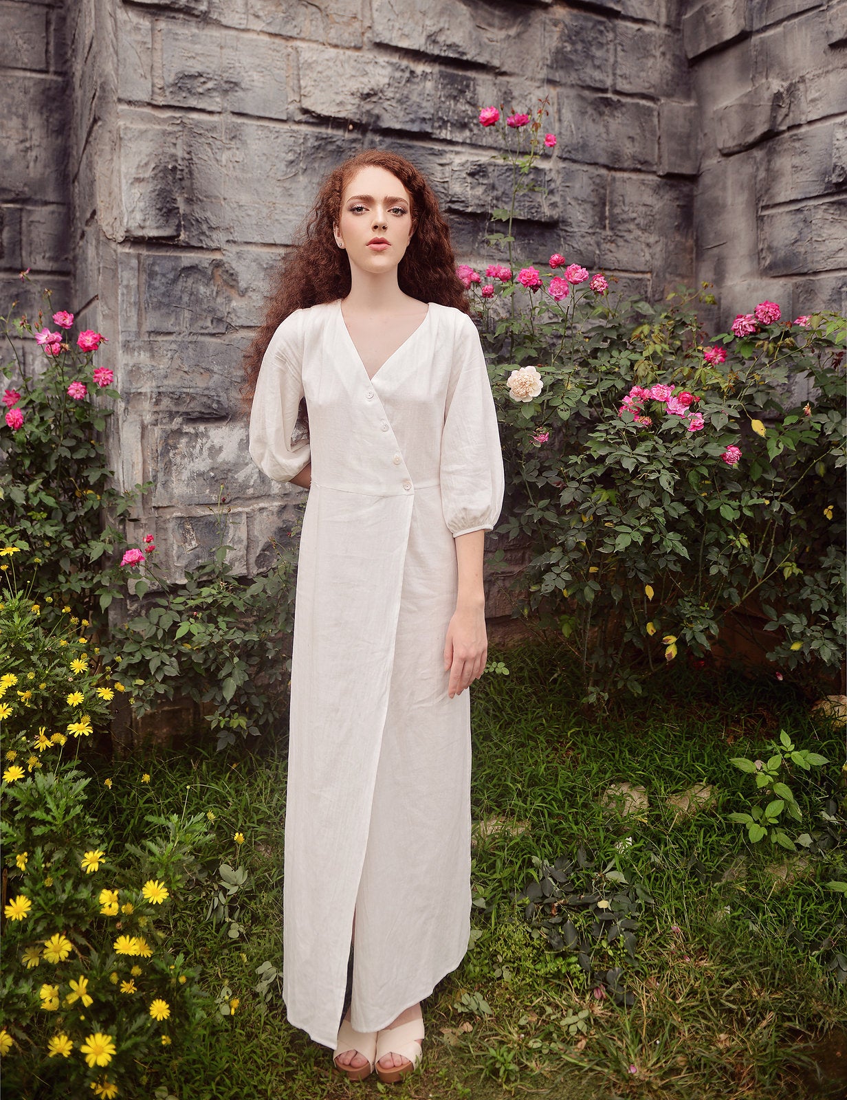 Cotton Wrap Dress - Organic Cotton Dress - Women Long Robe Dress - Organic Cotton Robe Dress - Natural Eco-Friendly Dress
