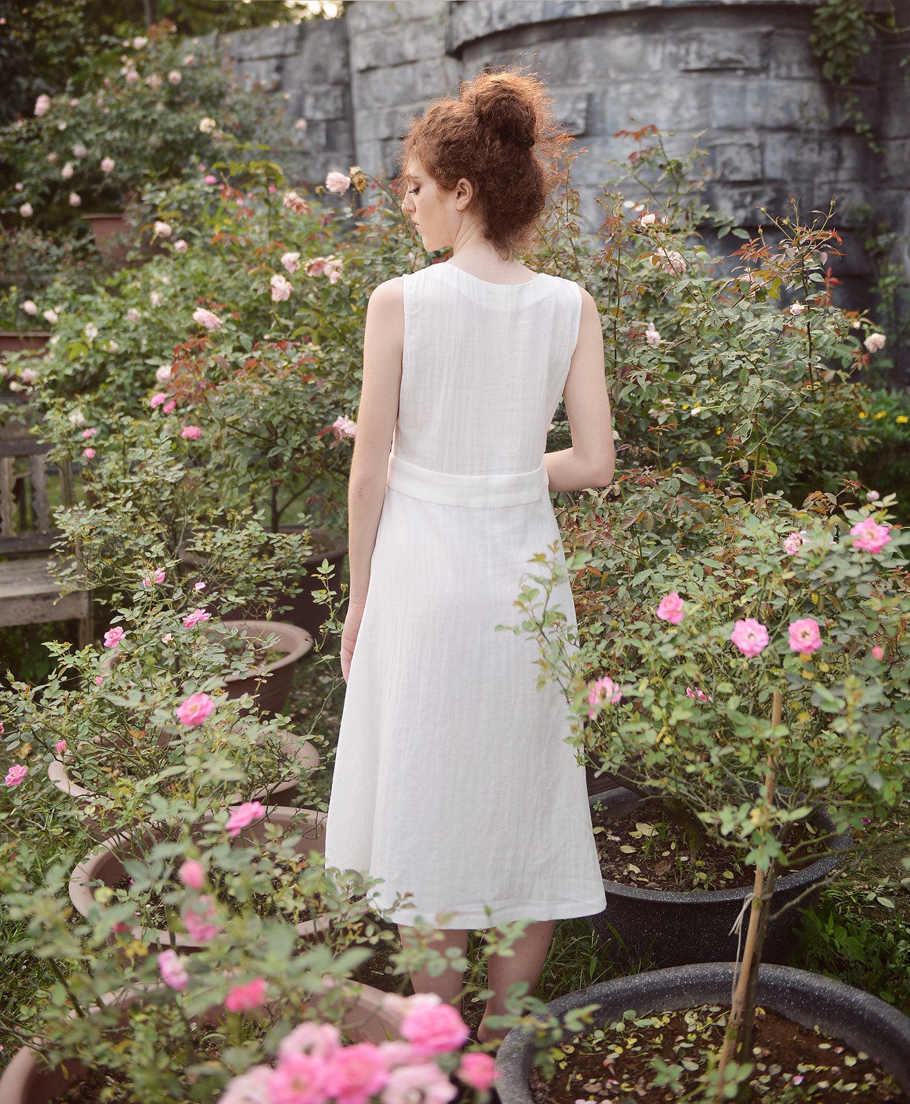 Sleeveless Linen Dress - Women Midi Dress - Organic Cotton Dress - Natural Dress - Eco-Friendly