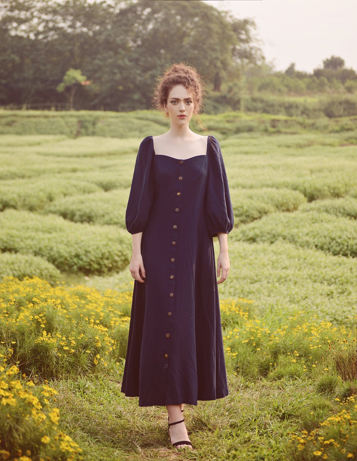 Long Cotton Button Dress - Dress for Women - Summer Dress - Comfy FloorLength Dress - Natural Fabric