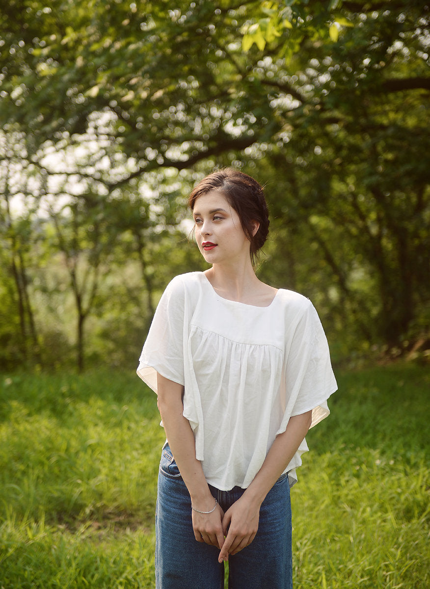 Women Linen Top - Top with Sleeves - Natural Fabric - Casual Cotton Top