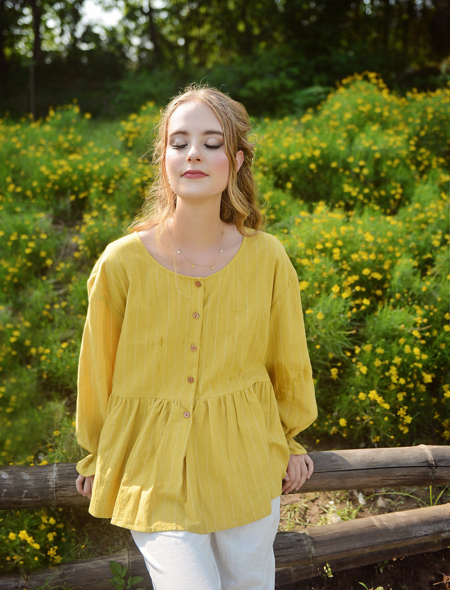 Summer Cotton Top - Women Yellow Blouse - Babydoll Linen Shirt - Women Casual Top