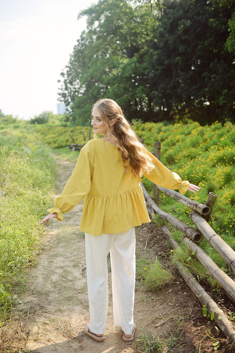 Summer Cotton Top - Women Yellow Blouse - Babydoll Linen Shirt - Women Casual Top