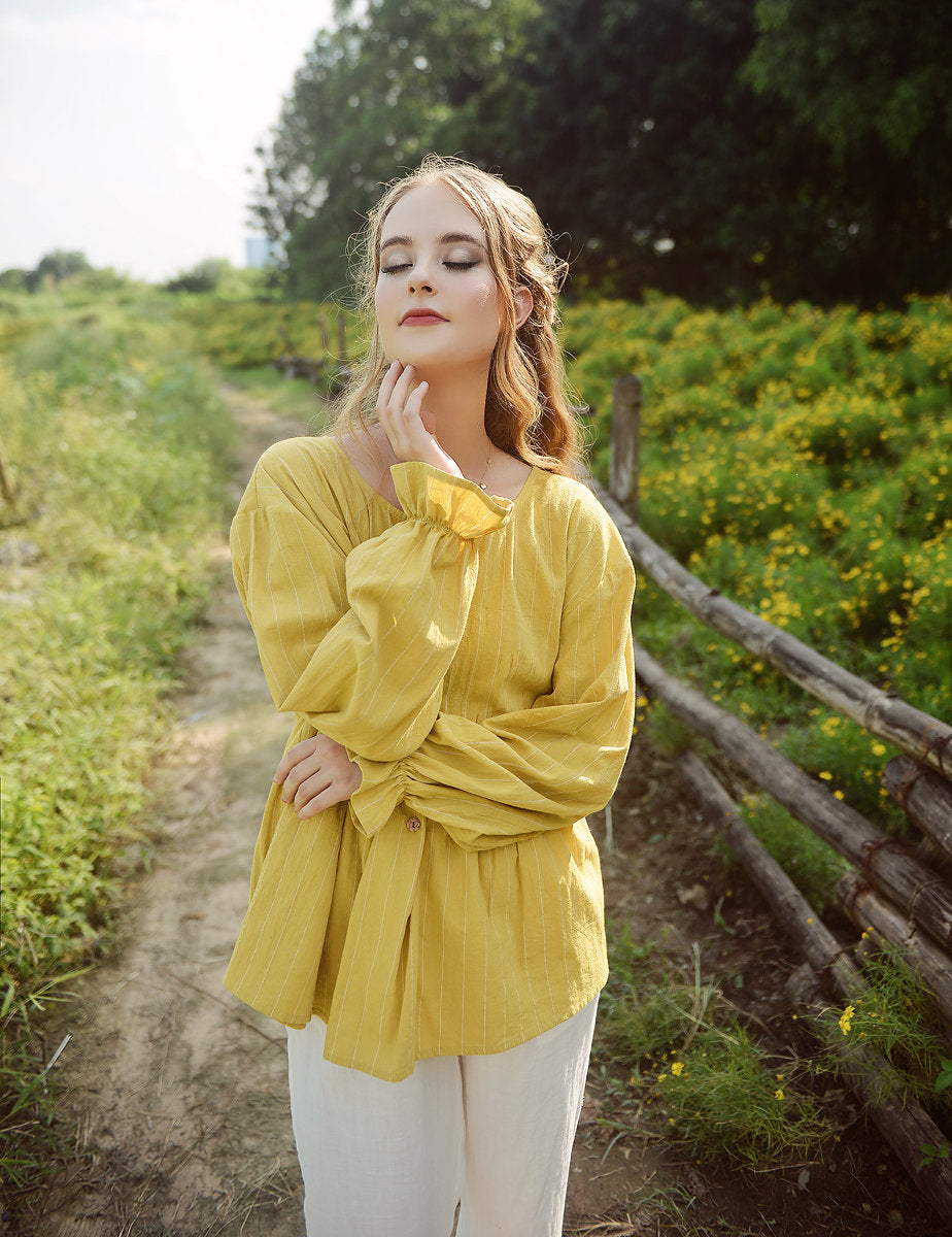 Summer Cotton Top - Women Yellow Blouse - Babydoll Linen Shirt - Women Casual Top