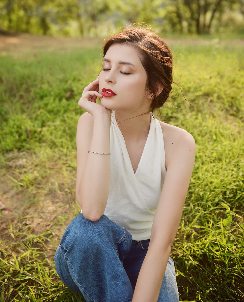 Low-back Linen Top - Cotton Wrap Top - Linen Crop Top - Natural Fabric