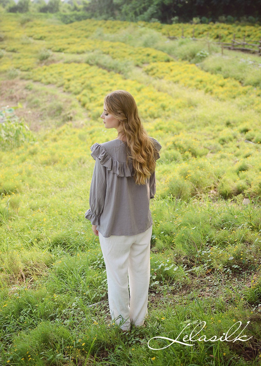 Oversized Linen Blouse - Linen Cotton Shirt - Long Sleeves Top - Organic Clothing