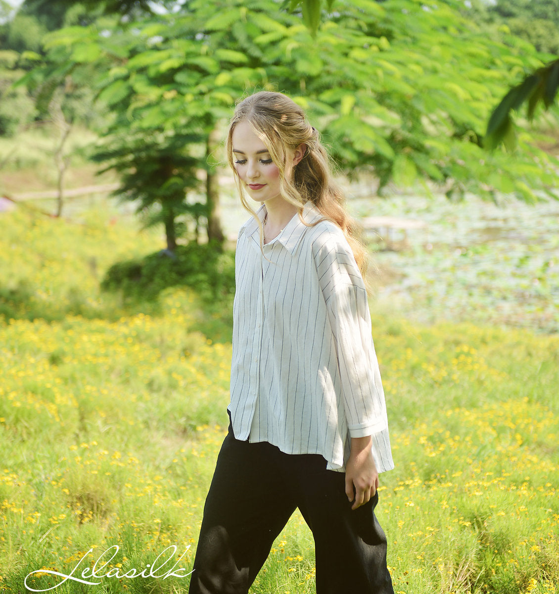Button Linen Shirt - Linen Cotton Blouse - Women Collar Shirt - Organic Cotton Clothes