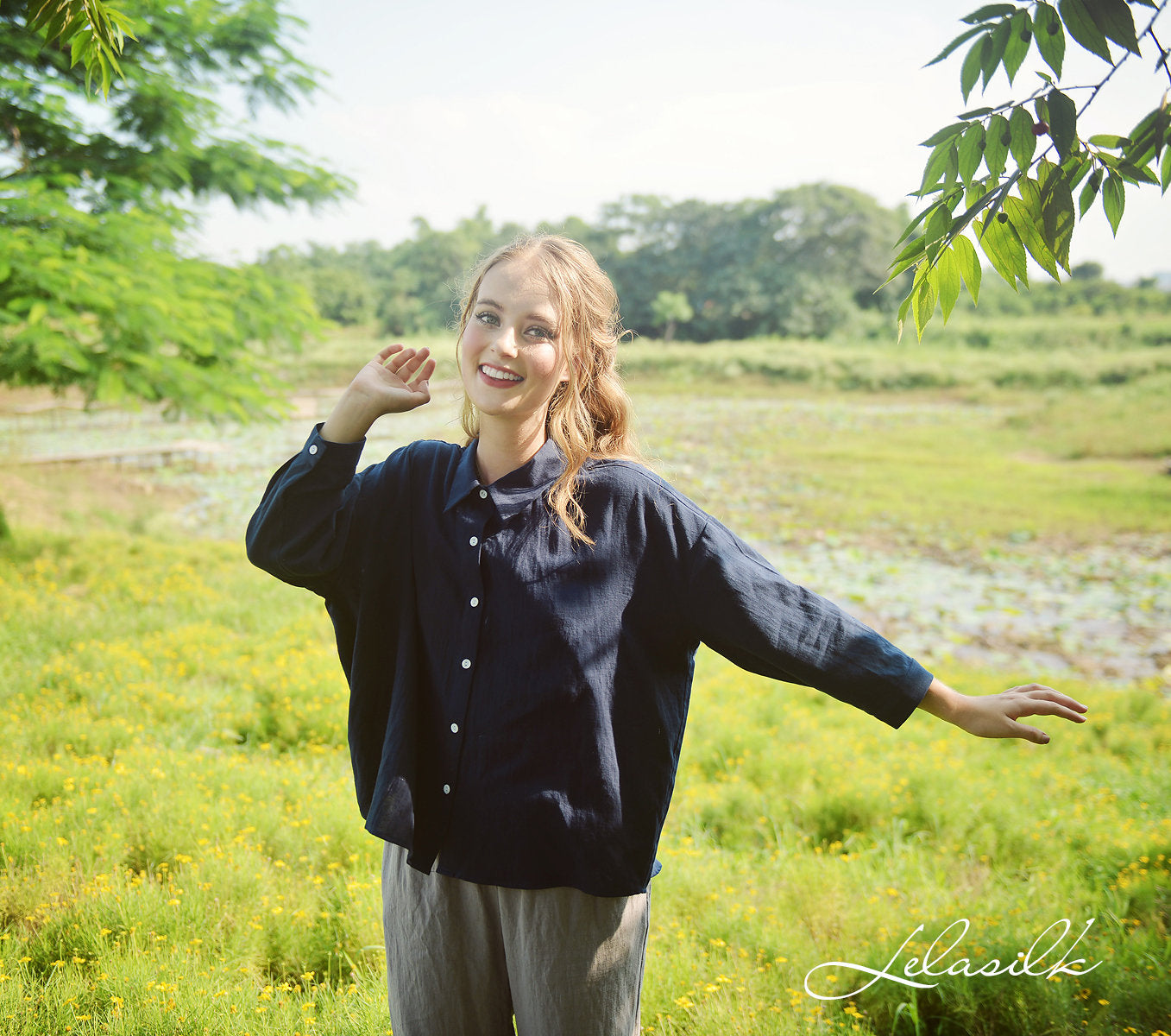 Button Linen Shirt - Linen Cotton Blouse - Women Collar Shirt - Organic Cotton Clothes