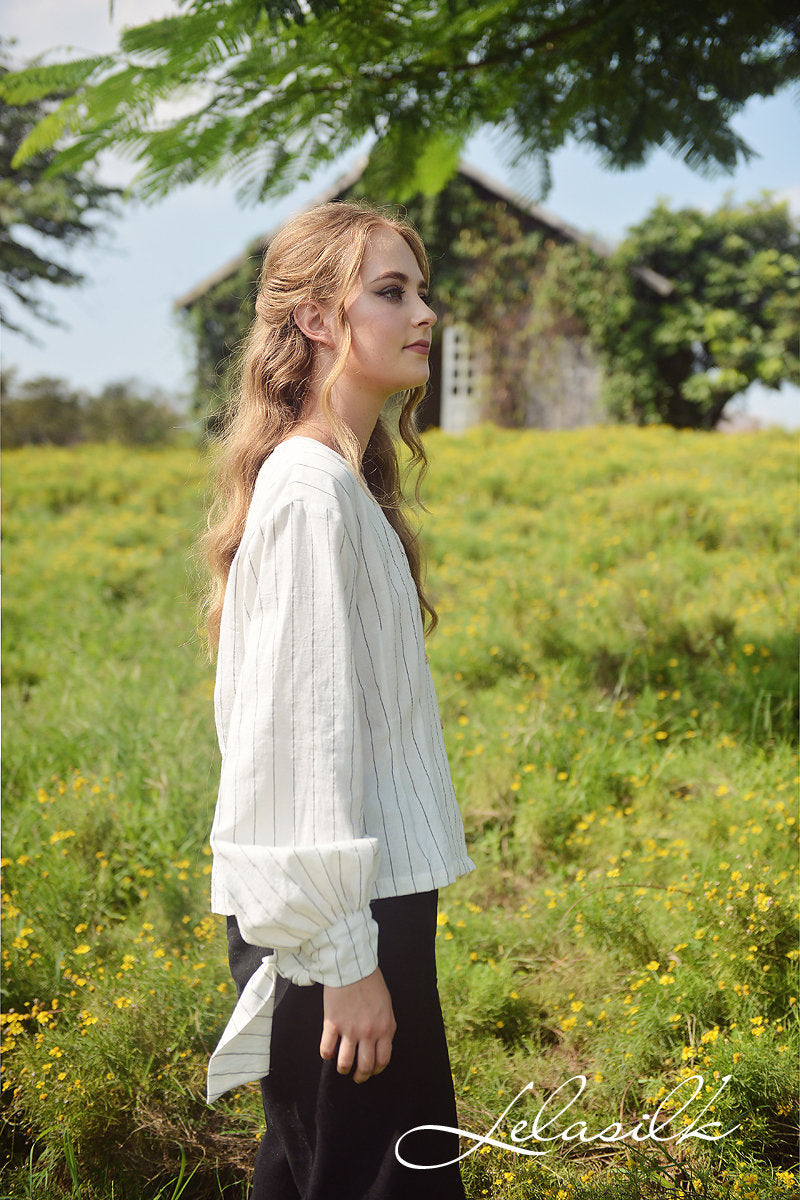 Linen Long Sleeves Top - Women Cotton Linen Top - Organic Clothing