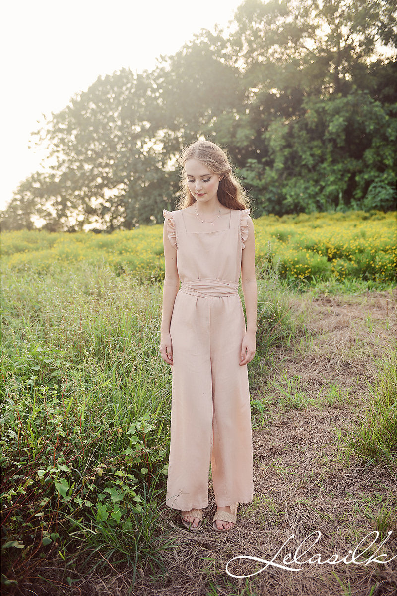 Sleeveless Linen Jumpsuit - Linen Cotton Romper - Women Summer Trouser