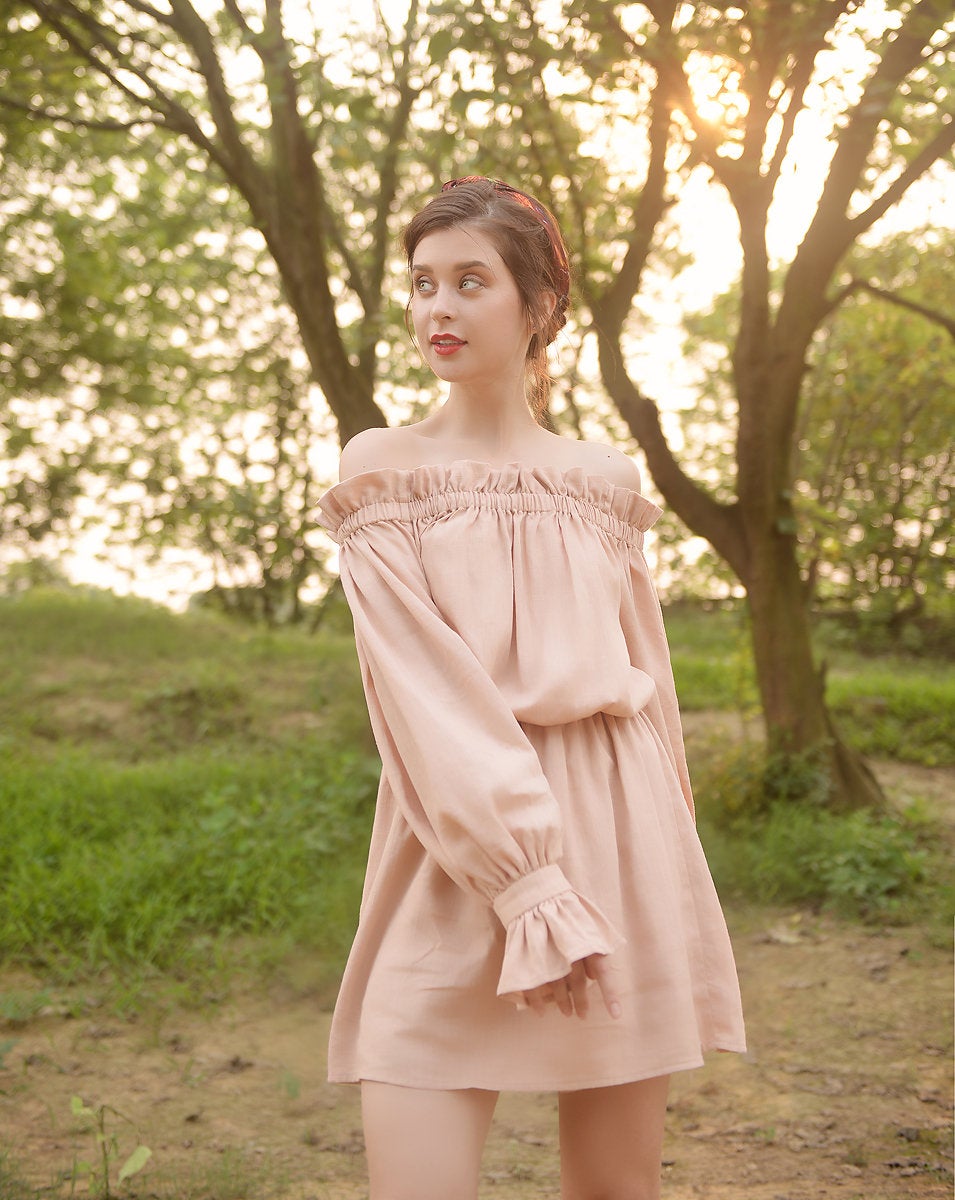 Off Shoulder Linen Jumpsuit - Organic Cotton Clothing - Women Linen Jumper