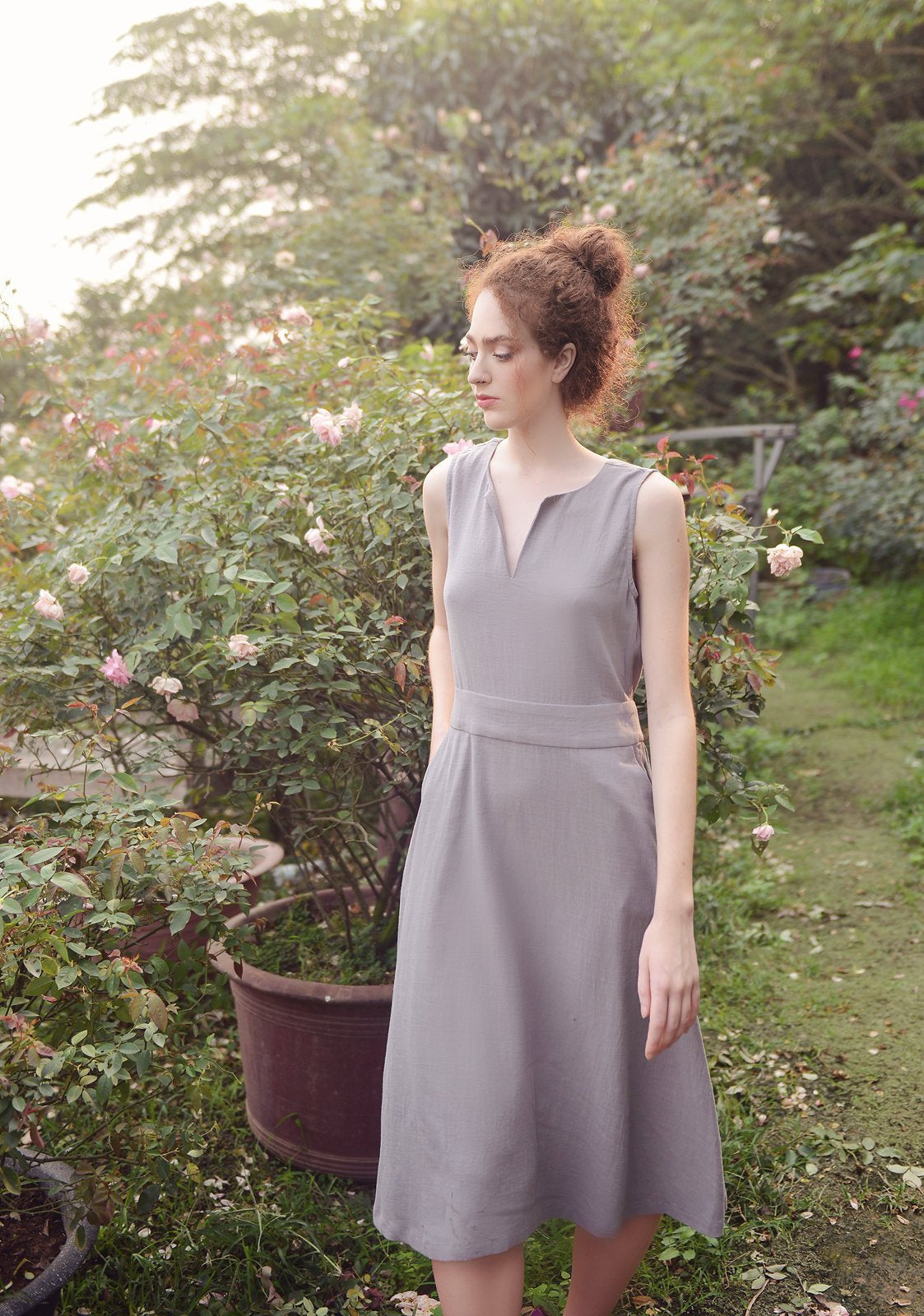Sleeveless Linen Dress - Women Midi Dress - Organic Cotton Dress - Natural Dress - Eco-Friendly