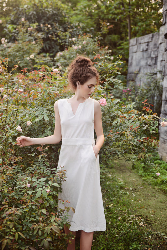Sleeveless Linen Dress - Women Midi Dress - Organic Cotton Dress - Natural Dress - Eco-Friendly