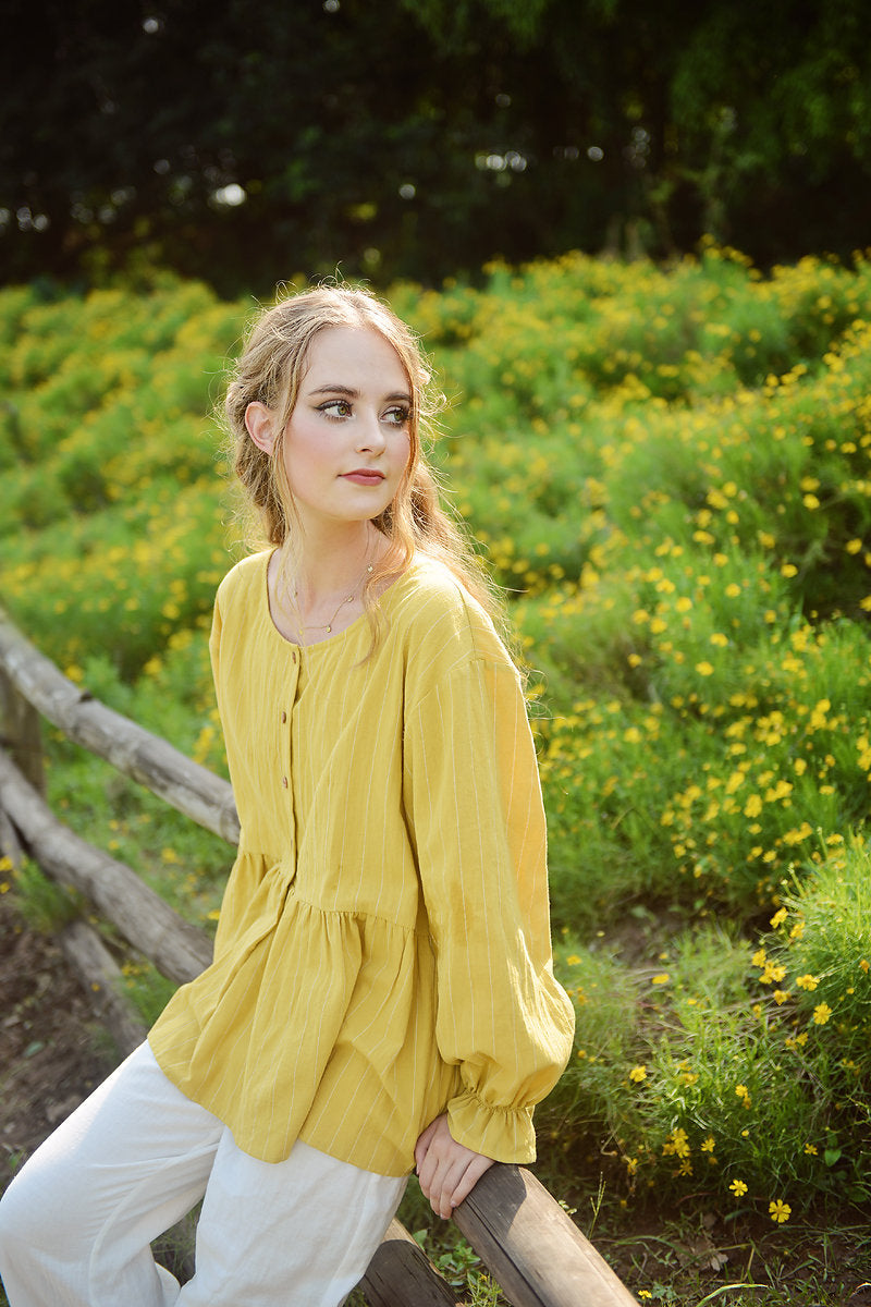 Summer Cotton Top - Women Yellow Blouse - Babydoll Linen Shirt - Women Casual Top