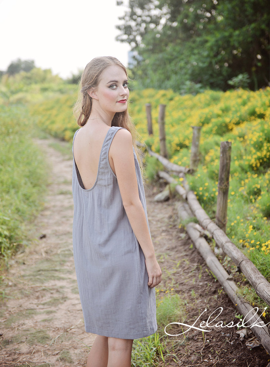 Linen Dress Lowback - Linen Casual Dress - Women Summer Dress - Cotton Slip Dress - Natural Cotton