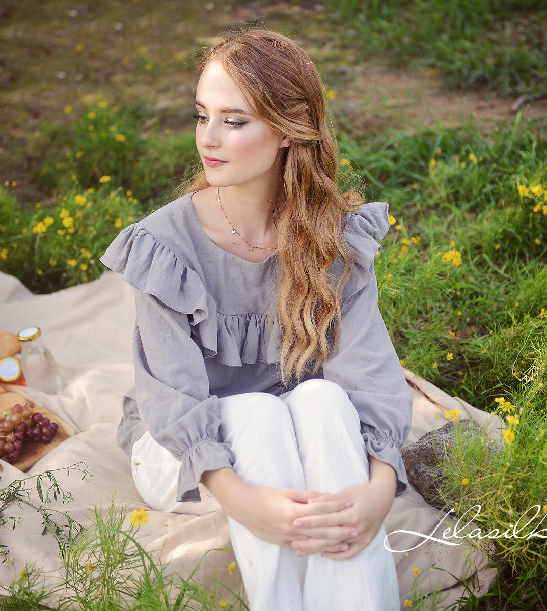 Oversized Linen Blouse - Linen Cotton Shirt - Long Sleeves Top - Organic Clothing