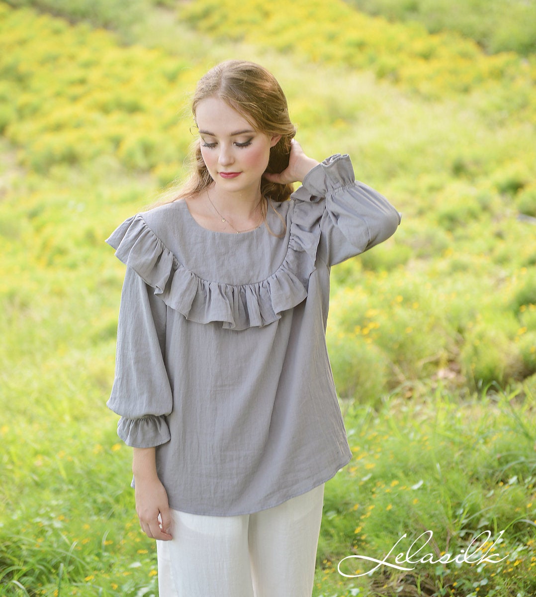 Oversized Linen Blouse - Linen Cotton Shirt - Long Sleeves Top - Organic Clothing