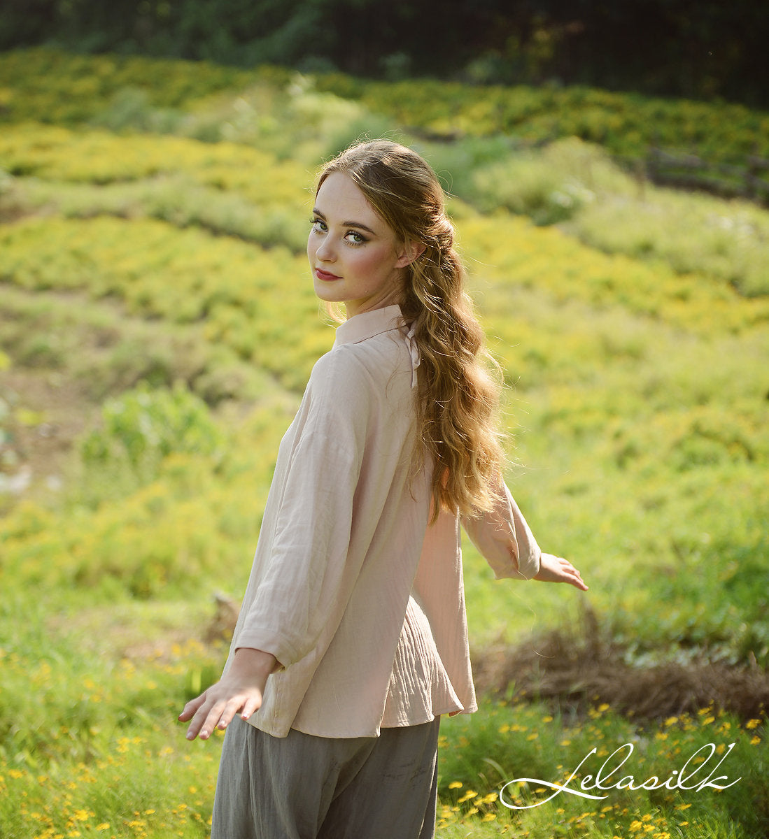 Button Linen Shirt - Linen Cotton Blouse - Women Collar Shirt - Organic Cotton Clothes