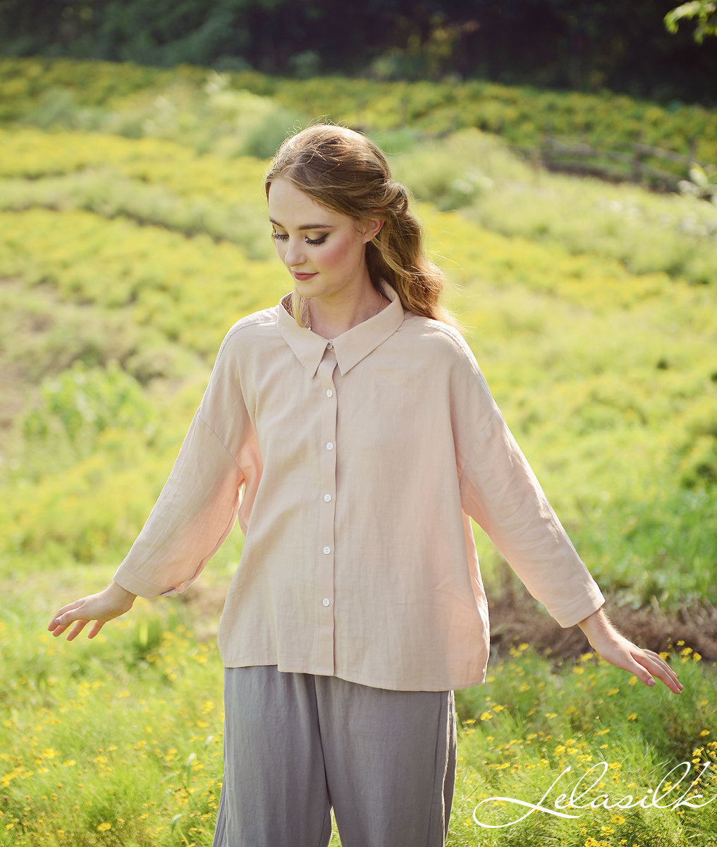 Button Linen Shirt - Linen Cotton Blouse - Women Collar Shirt - Organic Cotton Clothes