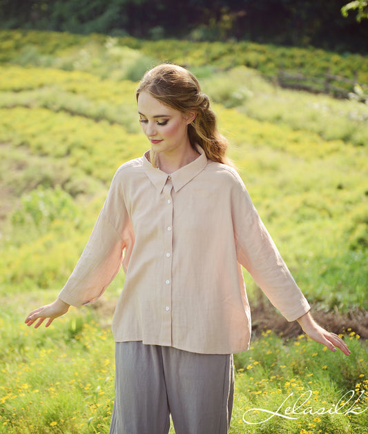 Button Linen Shirt - Linen Cotton Blouse - Women Collar Shirt - Organic Cotton Clothes