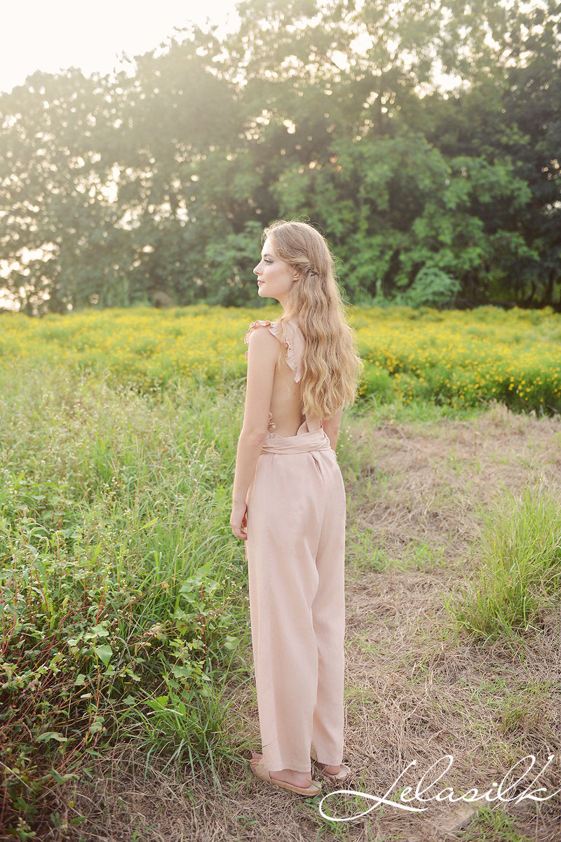 Sleeveless Linen Jumpsuit - Linen Cotton Romper - Women Summer Trouser