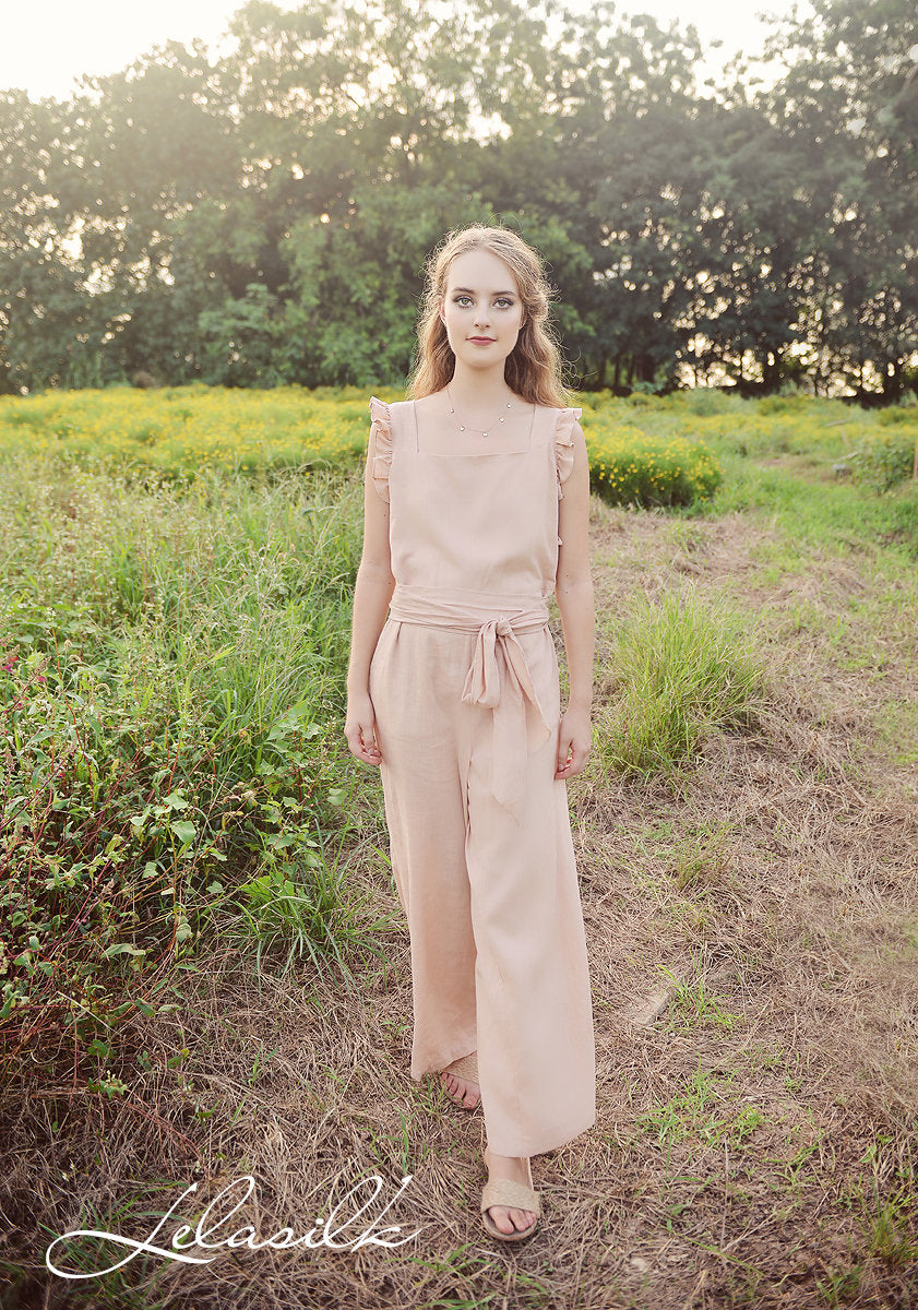 Sleeveless Linen Jumpsuit - Linen Cotton Romper - Women Summer Trouser